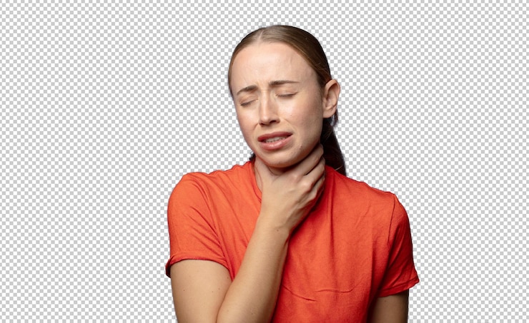Free PSD feeling ill with a sore throat and flu symptoms coughing with mouth covered