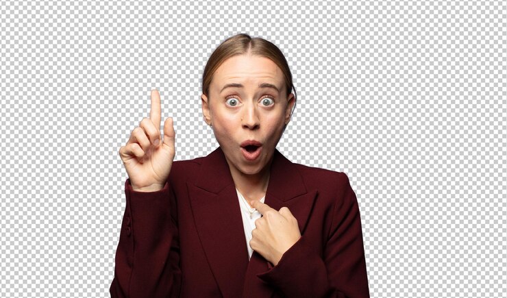 Free PSD feeling proud and surprised pointing to self confidently feeling like successful number one