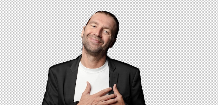 Free PSD feeling romantic happy and in love smiling cheerfully and holding hands close to heart