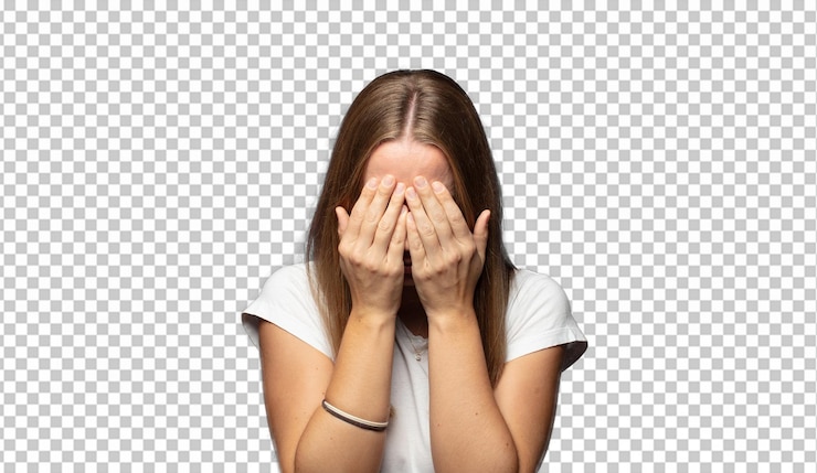Free PSD feeling sad frustrated nervous and depressed covering face with both hands crying