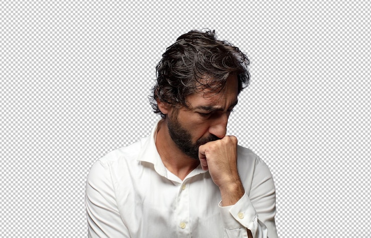 मुफ़्त PSD feeling serious thoughtful and concerned staring sideways with hand pressed against chin