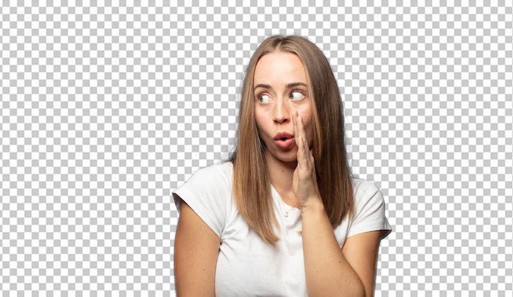 Free PSD feeling shocked and astonished holding face to hand in disbelief with mouth wide open