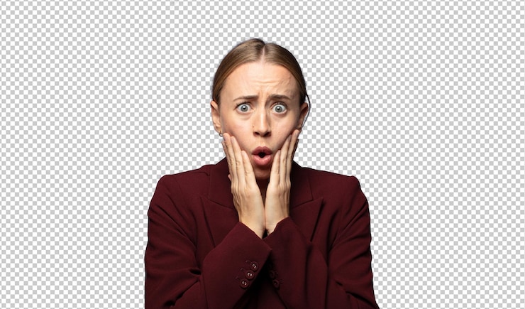 Free PSD feeling shocked and scared looking terrified with open mouth and hands on cheeks