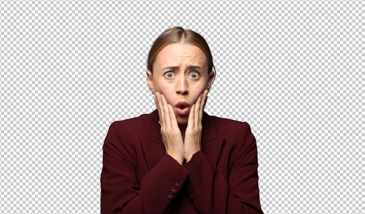 Free PSD feeling shocked and scared looking terrified with open mouth and hands on cheeks