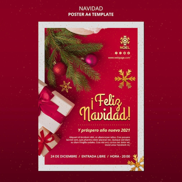 Бесплатный PSD Шаблон флаера feliz navidad с подарками