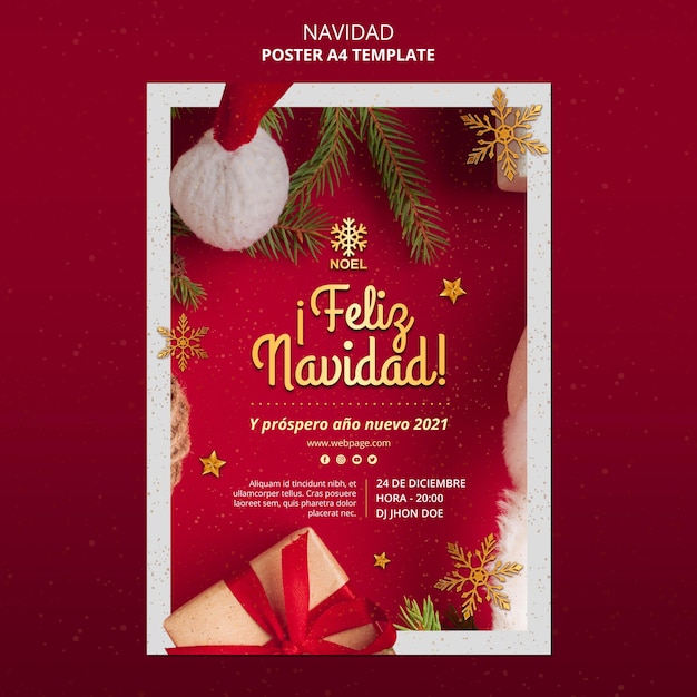 Бесплатный PSD Шаблон плаката feliz navidad с фото