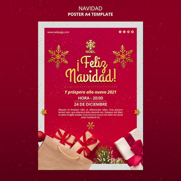 PSD gratuito modello di poster feliz navidad con regali