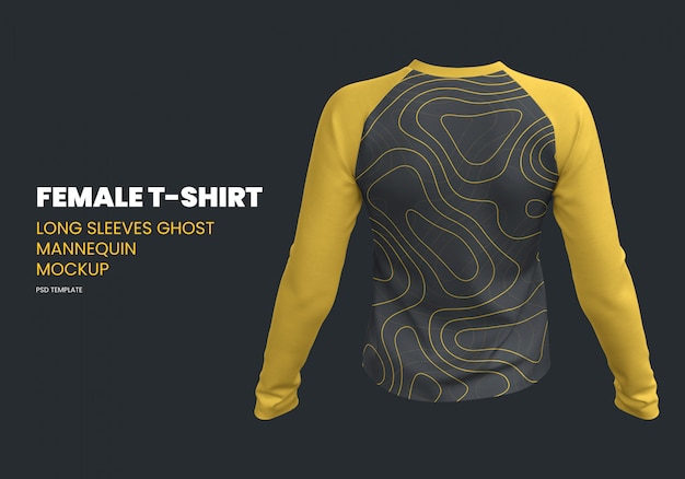 Download Premium Psd Female Long Sleeves T Shirt Ghost Mannequin Mockup