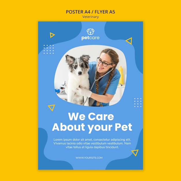 Female vet and cute dog veterinary poster template
