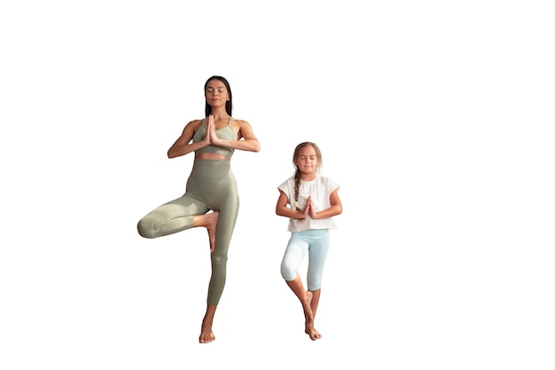 Free PSD female yoga instructor doing meditation with young girl