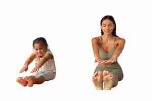 Free PSD female yoga instructor doing meditation with young girl