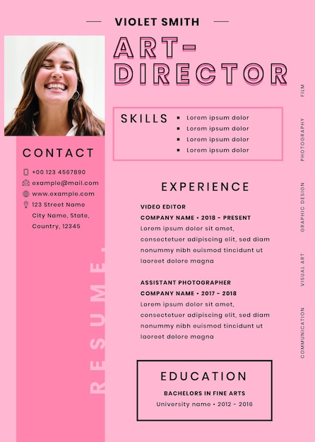 Feminine editable resume template downloadable psd curriculum vitae