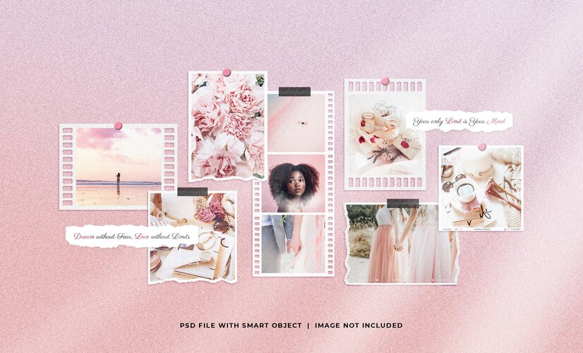  Feminine moodboard collage mockup Premium Psd