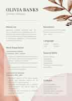 Free PSD feminine pastel resume template psd with paper texture background