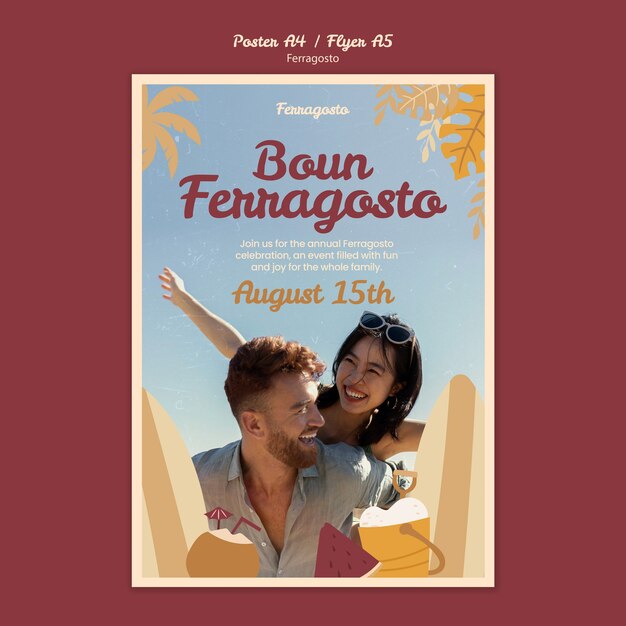 Free PSD ferragosto celebration poster template