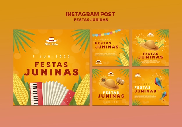 Free PSD festa junina celebration instagram posts