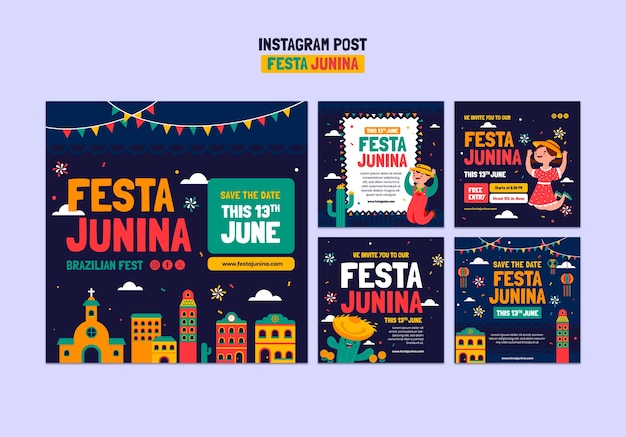 Free PSD festa junina celebration instagram posts