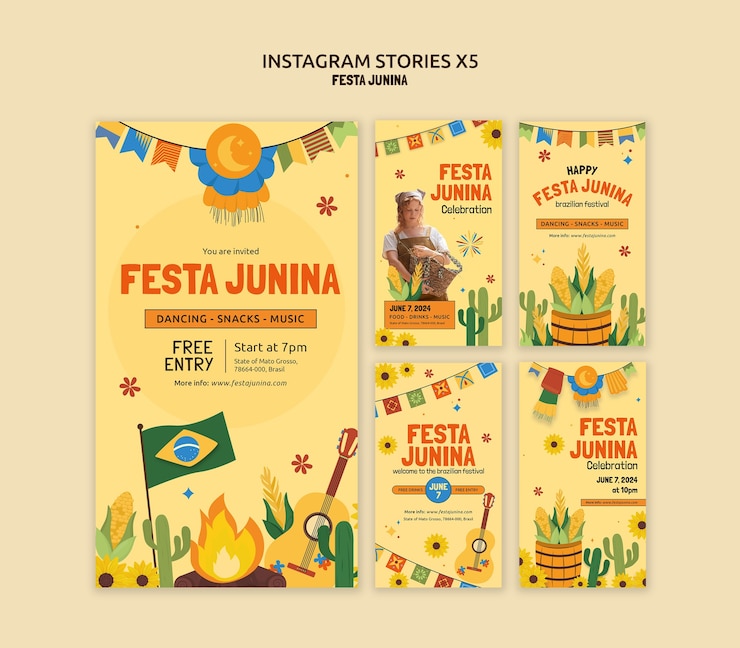 Free PSD festa junina celebration instagram stories