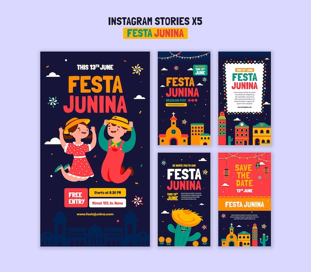 Free PSD festa junina celebration instagram stories