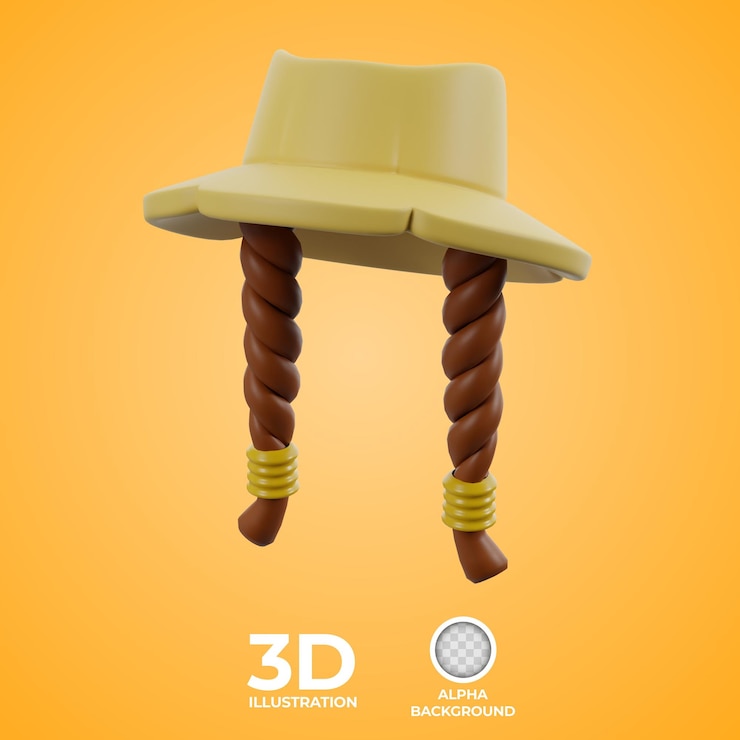 Бесплатный PSD шапка festa junina и женские волосы 3d-иллюстрация