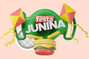 Free PSD festa junina label featuring pennants and drums