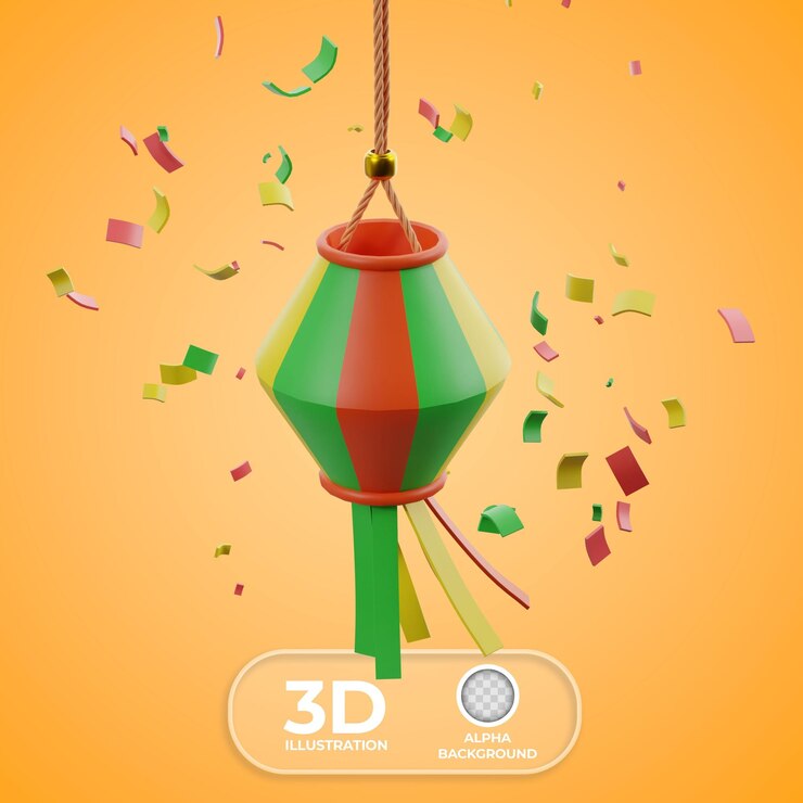 मुफ़्त PSD festa junina lantern with confetti 3d illustration