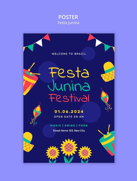 Бесплатный PSD Дизайн шаблона festa junina