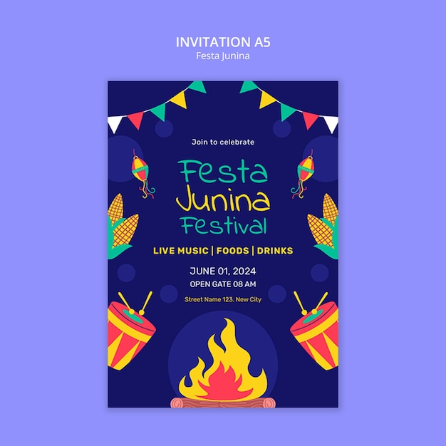 Бесплатный PSD Дизайн шаблона festa junina
