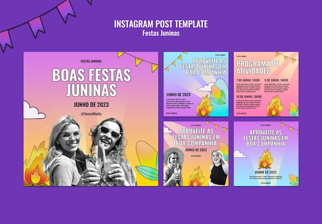 Free PSD festas juninas celebration instagram posts