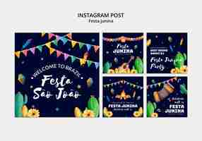 Free PSD festas juninas celebration  instagram posts