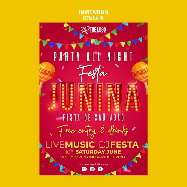 festas juninas celebration invitation template