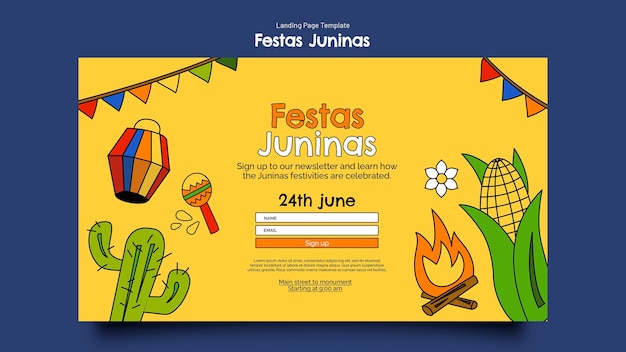 無料PSD festas juninasのお祝いのランディングページ