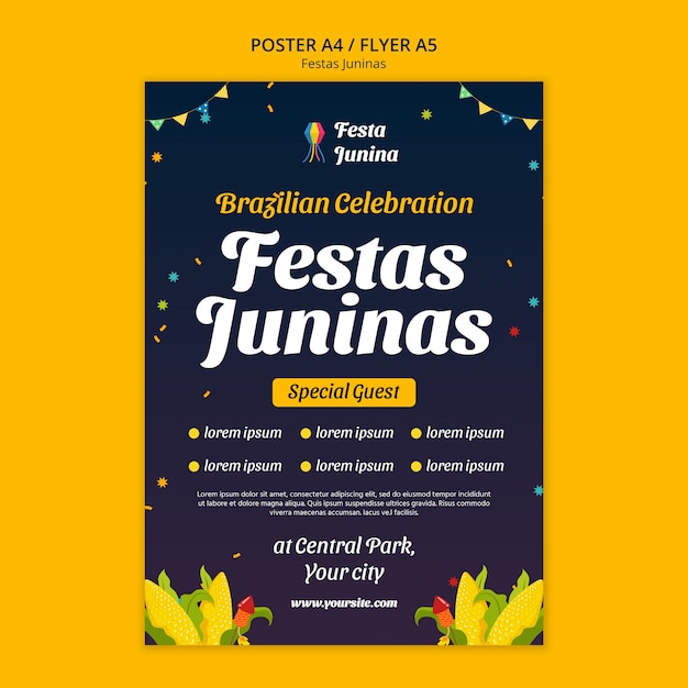 Бесплатный PSD Шаблон плаката празднования festas juninas