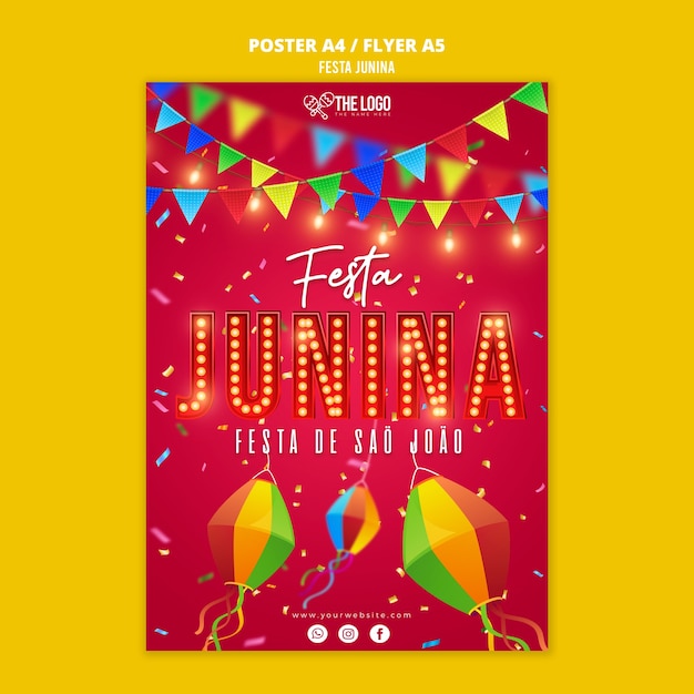 Шаблон плаката празднования festas juninas