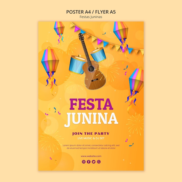 Бесплатный PSD Шаблон плаката празднования festas juninas