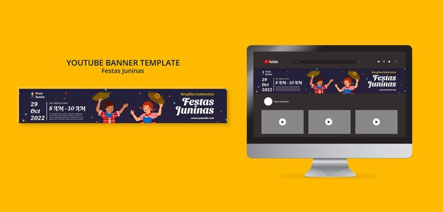 Festas juninas celebration youtube banner template