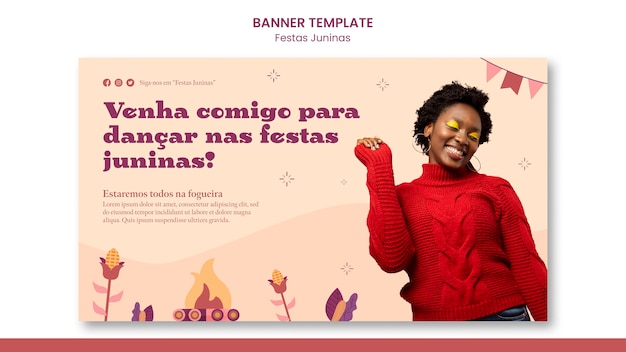 PSD gratuito modello di banner orizzontale festas juninas con emoting persona