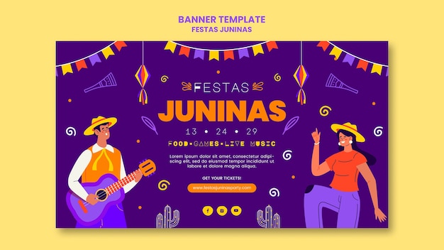 Бесплатный PSD Шаблон горизонтального баннера festas juninas