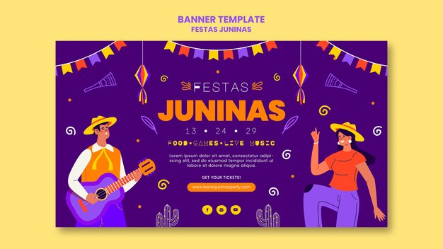 Шаблон горизонтального баннера Festas juninas