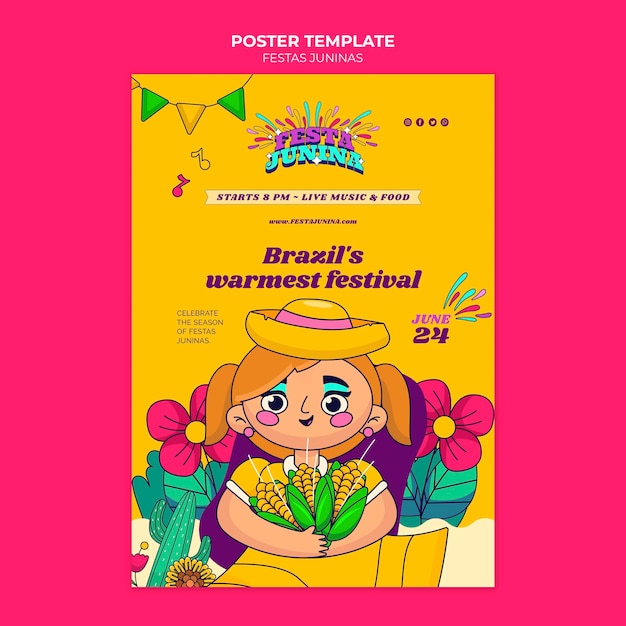 PSD gratuito design del modello di poster di festas juninas