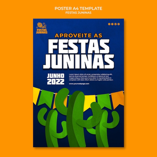 Бесплатный PSD Шаблон плаката festas juninas