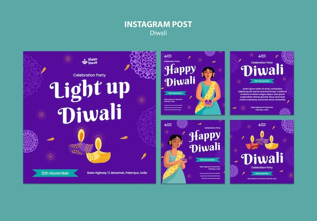 Free PSD festival of lights celebration instagram posts