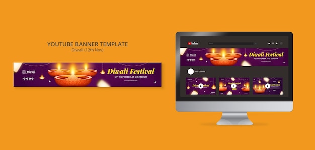 Festival of Lights Celebration YouTube Banner – Free PSD Template