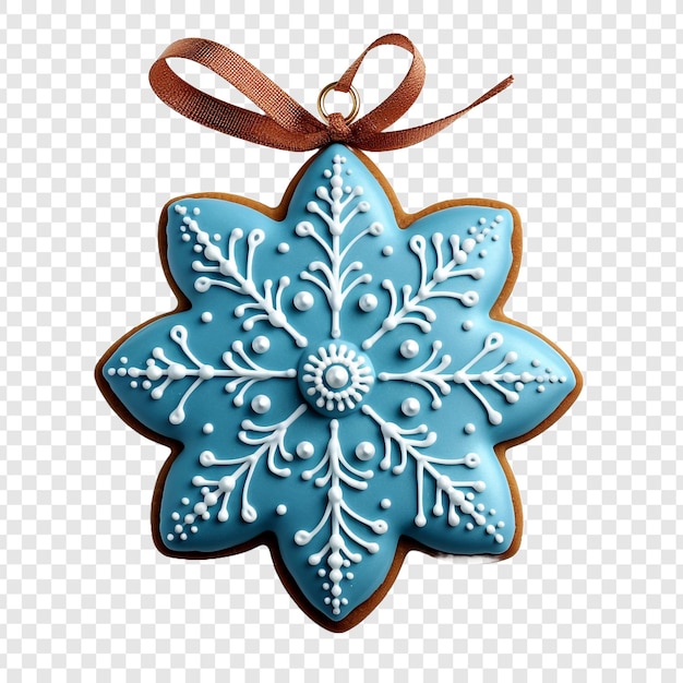 Festive blue gingerbread cookie and decoration isolated on transparent background