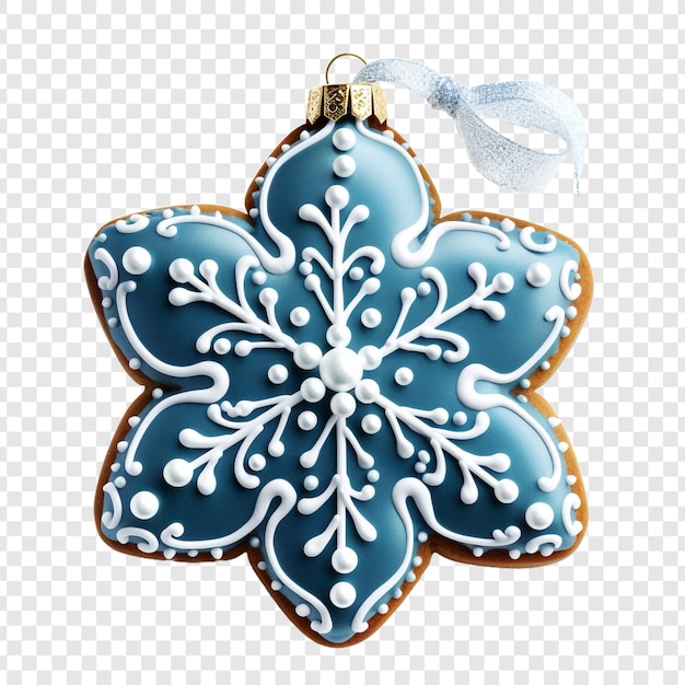 Festive blue gingerbread cookie and decoration isolated on transparent background