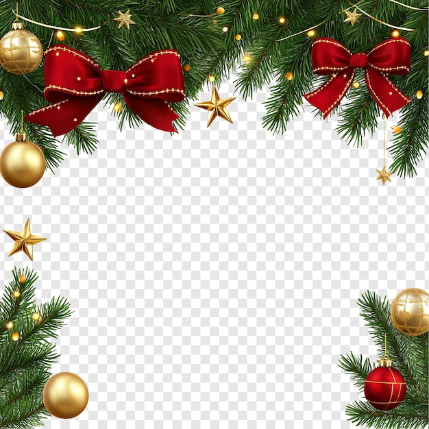 festive christmas border with bows ornaments and lights