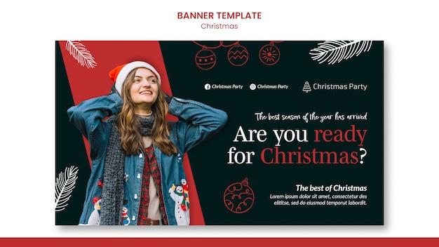 PSD gratuito modello di banner orizzontale festivo di natale