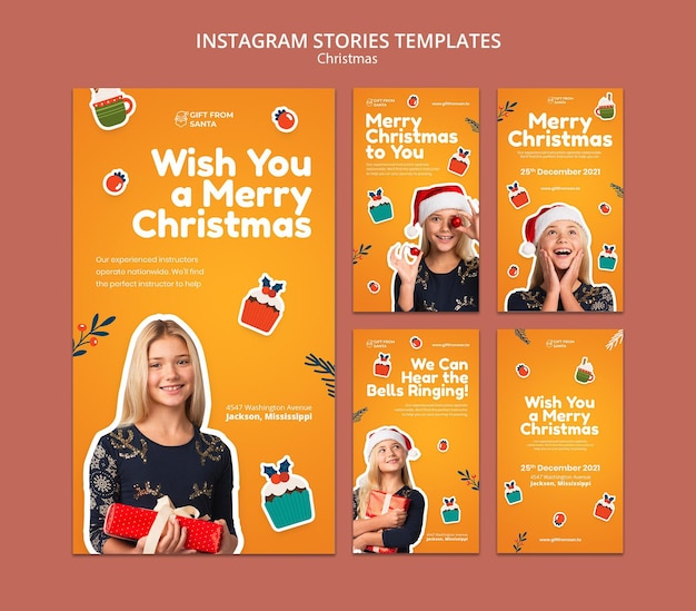 無料PSD お祝いのクリスマスinstagramストーリーコレクション