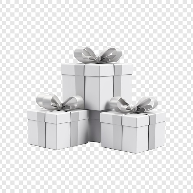 Free PSD festive concept white gift boxes with ribbon isolated on transparent background