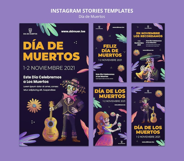 PSD gratuito storie di social media festive dia de muertos